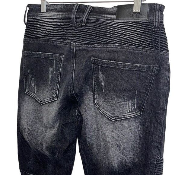 JeANS‎ Men’s  Patch Studded Plein Faded Skinny Distressed Jeans Black Size 30 - Picture 4 of 10